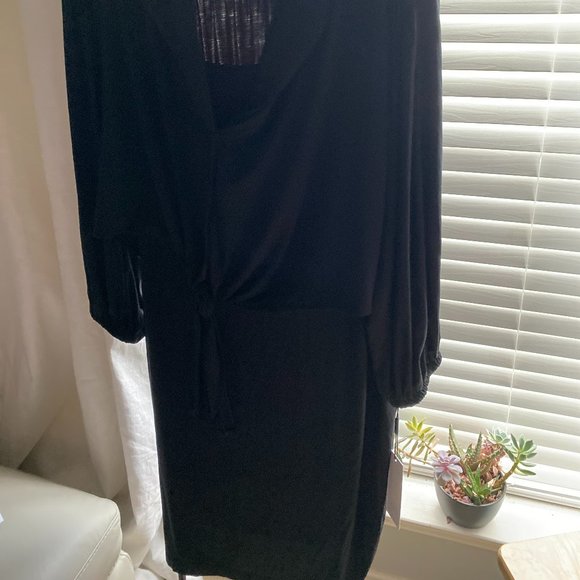Calvin Klein Black Dress with Button and Tie-front - Picture 1 of 7
